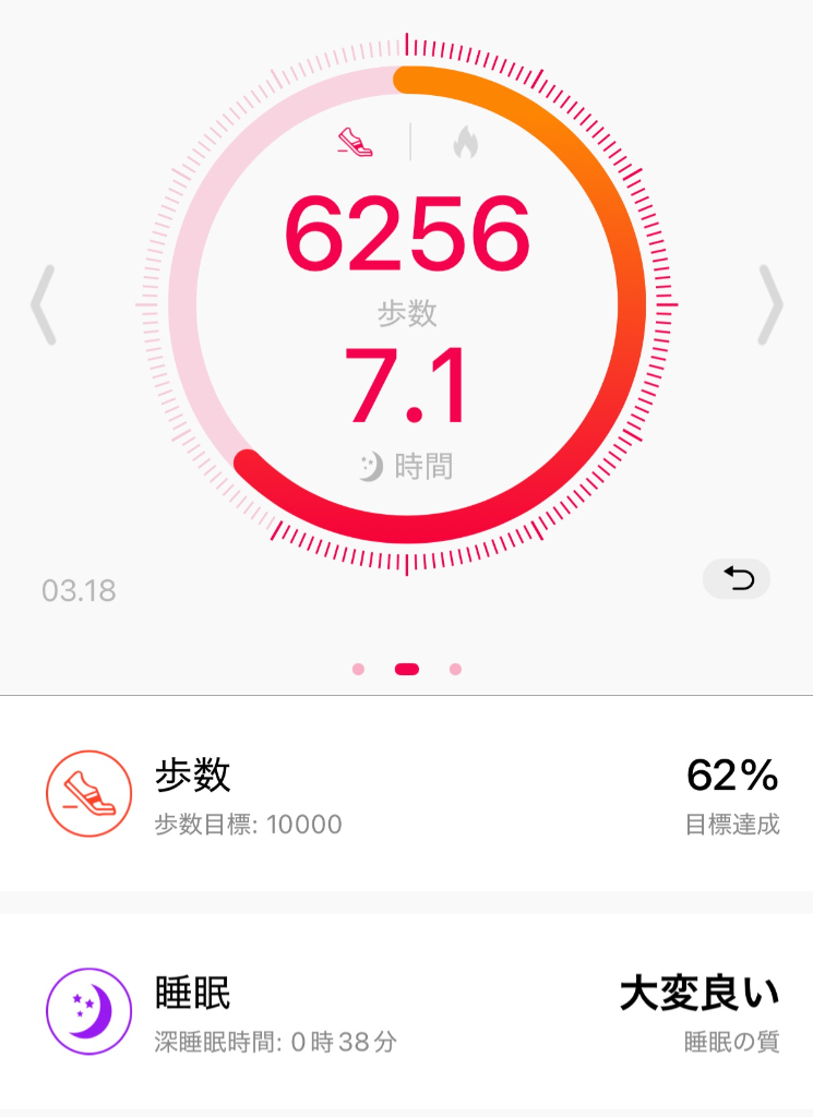 歩数や睡眠データを記録した健康管理アプリの画面