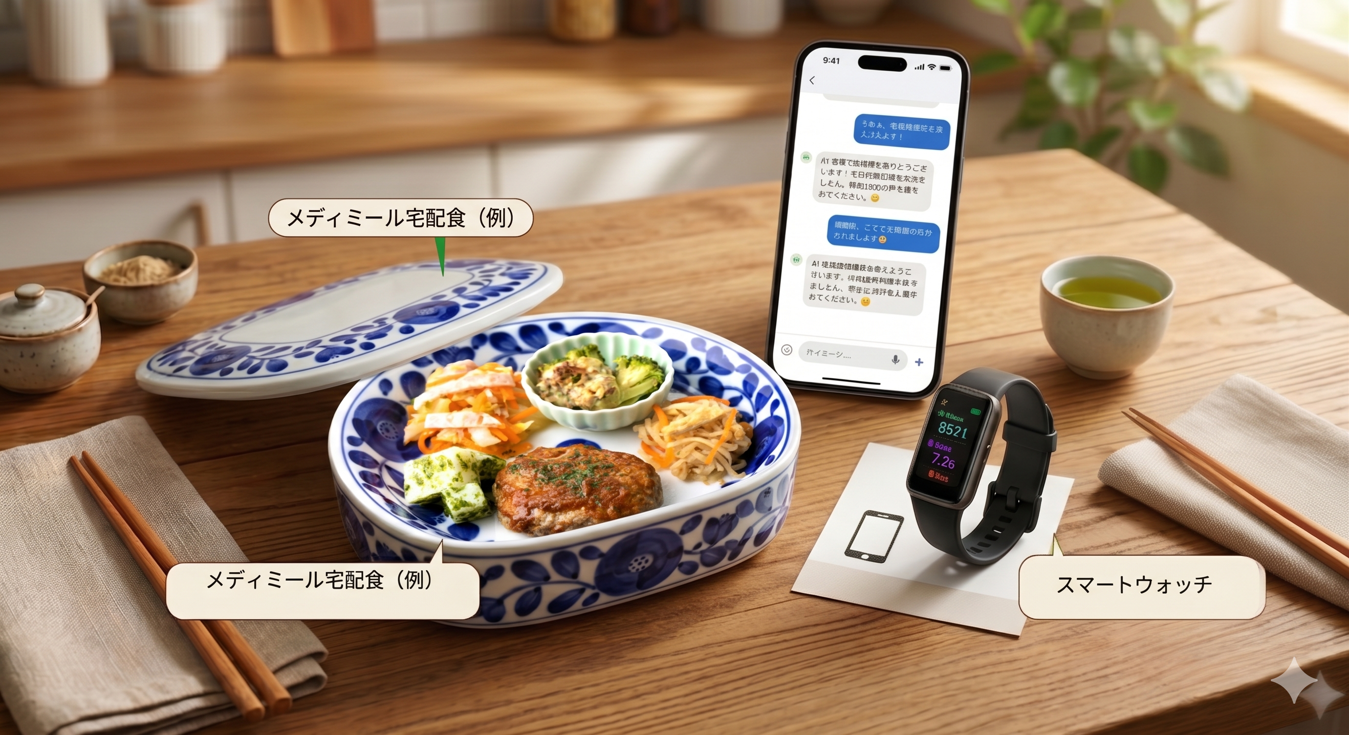 メディミール宅配食、スマートウォッチ、AIアプリ